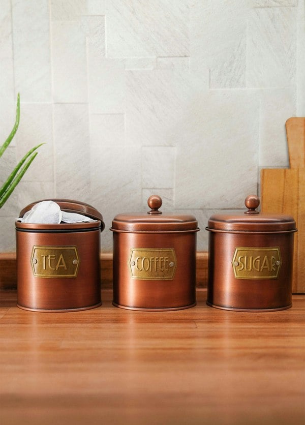 Rozi Copper Coffee, Tea, And Sugar Canister Set - 17 cm (H)