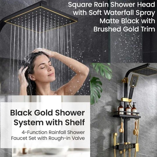 Havendro Exposed Shower mixer Taps Black Bathroom Twin Head Square Bar set Wall Mounted