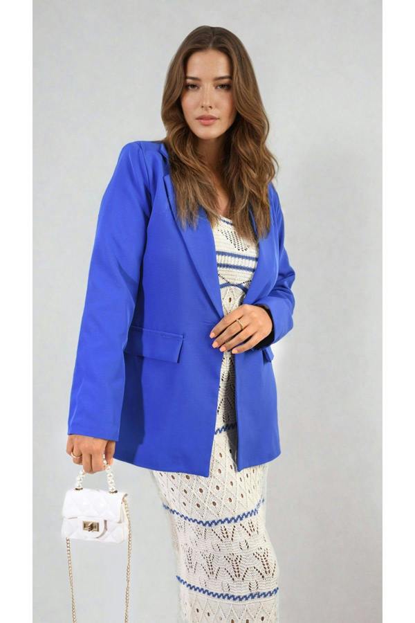 Jemma Open Front Oversized Casual Blazer - Royal