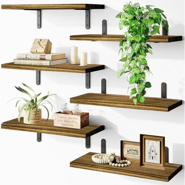 Havendro 5Pcs Rustic Wooden Floating Shelves Wall Mounted Storage Display Shelves