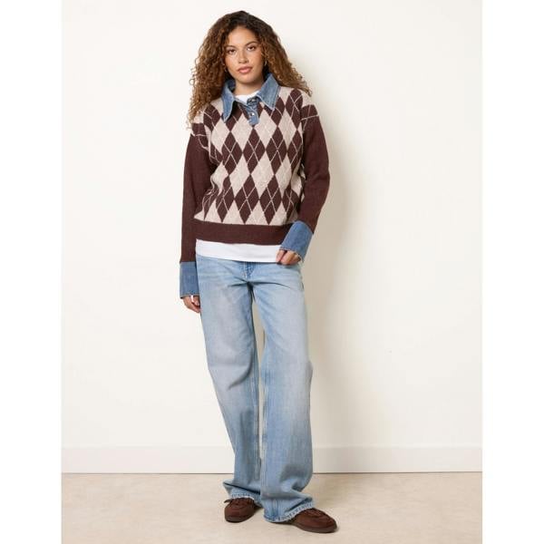 Blue Vanilla Argyle Knit Polo Jumper