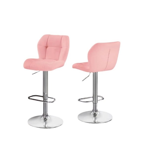 Modcraft Set of 2 Pink PU Leather Bar Stools – Adjustable Swivel Counter Chairs with Backrest