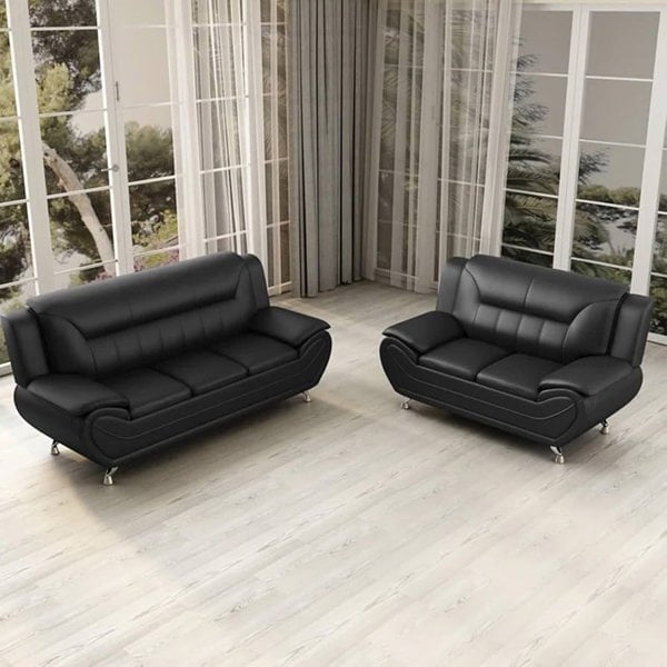 Eclipse Leather Black Sofa 3+2