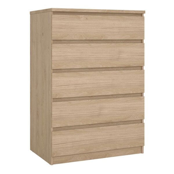 Wyld Haus Budapest Tall Natural Oak Effect Wooden Chest 5 Drawers