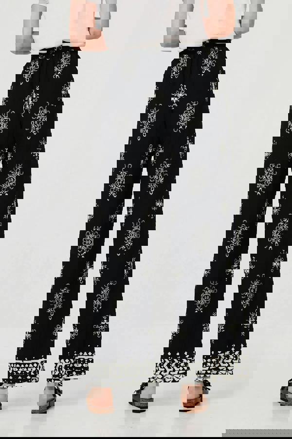 Black | Border Print Wide Leg Relaxed Trousers