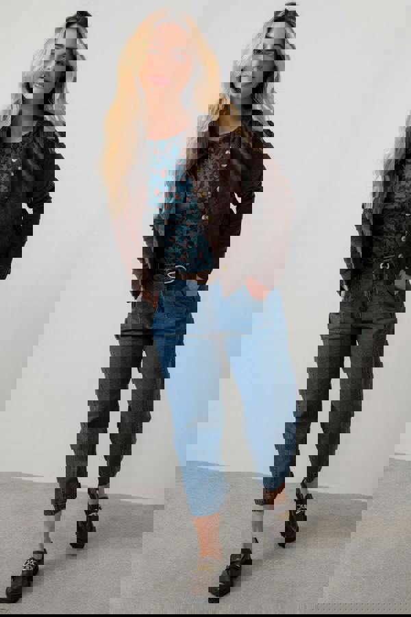 Lily & Me Monica Geometric Print Jersey Top Navy