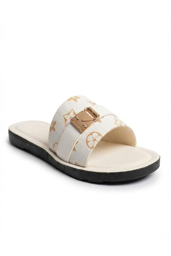 Amber Patterned Slider Sandals - White