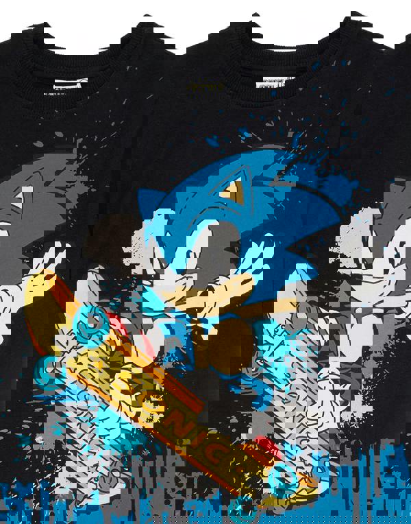 Sonic the Hedgehog Boys Black Skater Sonic Placement Print Short Sleeved T-Shirt