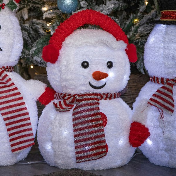 Samuel Alexander 70cm Set of 3 Light up Foldable Cloth Christmas Snowmen with 130 White LEDs