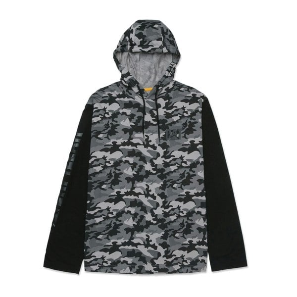 Caterpillar Hooded Long Sleeve Cotton Men's Grey T-Shirt