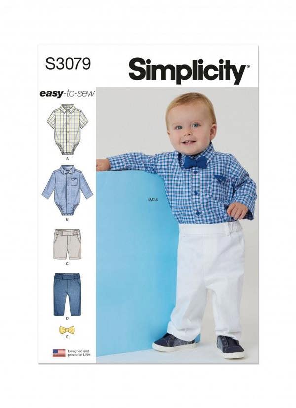 Simplicity Sewing Pattern 3079, Bodysuits, Shorts, Trousers for Baby, A (XS-S-M-L) - Easy