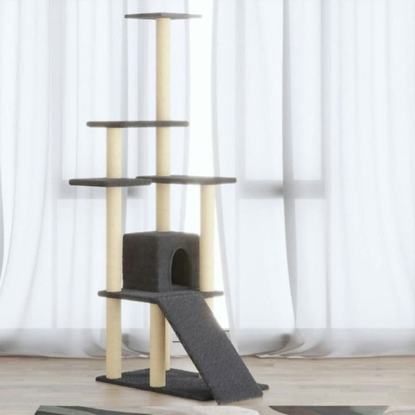 Berkfield Cat Tree with Sisal Scratching Posts Dark Grey 155 cm