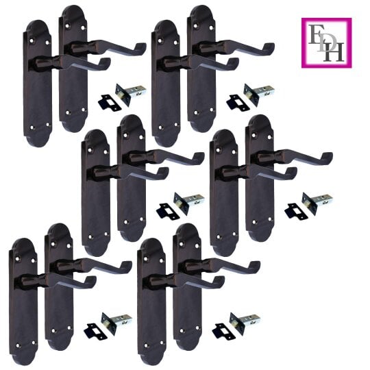 EDH Door Hardware Black Nickel Door Handles – Victorian Scroll Lever Latch Handles – 1, 4 or 6 Pairs – Handle Only or with Tubular Latches