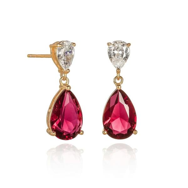 namana Gold Plated 925 Sterling Silver Red Pear Shaped Drop Earrings For Women