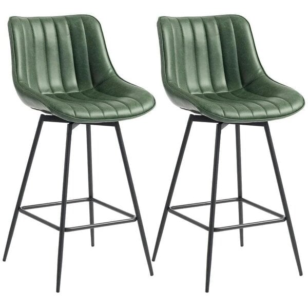 Set of 2 PU Leather Swivel Bar Stools - Dark Green