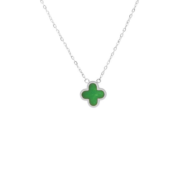 Say It With Green Crystal Clover Necklace - Silver