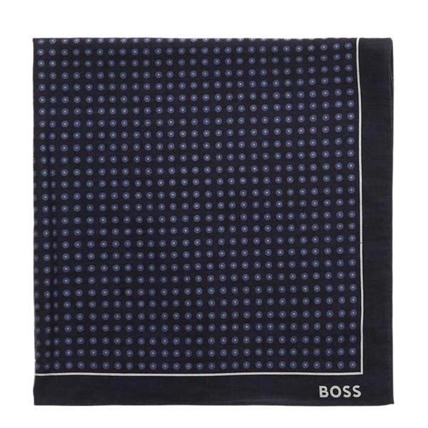 Boss Polka Dot Silk Logo Pocket Square - Dark Blue - 