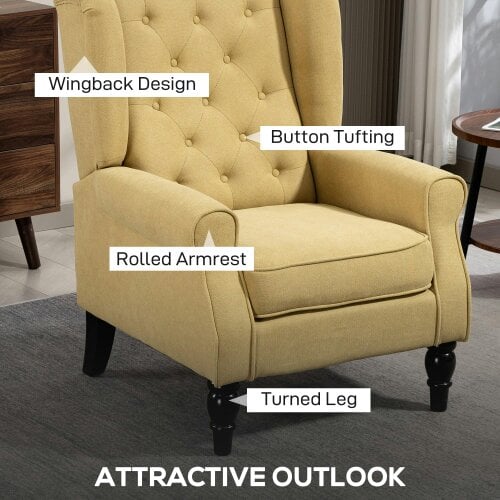 Wyld Haus Luyo Light Yellow Retro Wingback Accent Armchair With Button Tufted Upholstery