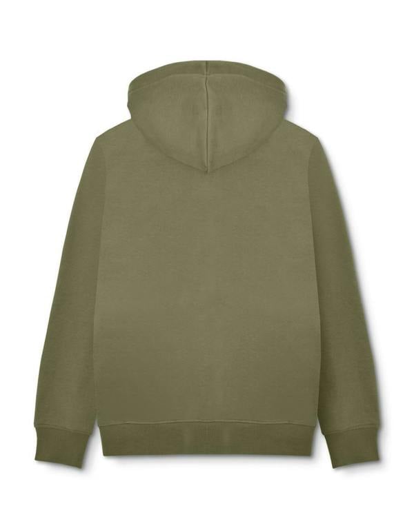 Lambretta Stripe Mens Pull Over Sweatshirt Hooded Hoodie, olive green color, back view of the hoodie with hood and long sleeves.