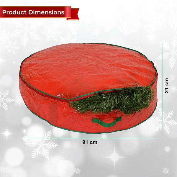 Shatchi Size options Christmas Wreath and Garland Storage Bag, Heavy-Duty Polypropylene with Carry Handles - 156960-WREATH-STORAGE-BAG-91X21CM