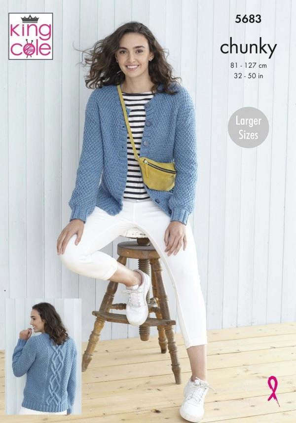 King Cole Subtle Drifter Chunky Knitting Pattern 5683, Cardigans for Women, 32 - 50 Inches