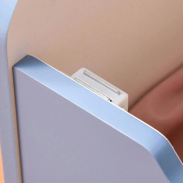 Blue lid support hinge stay inside kids storage box