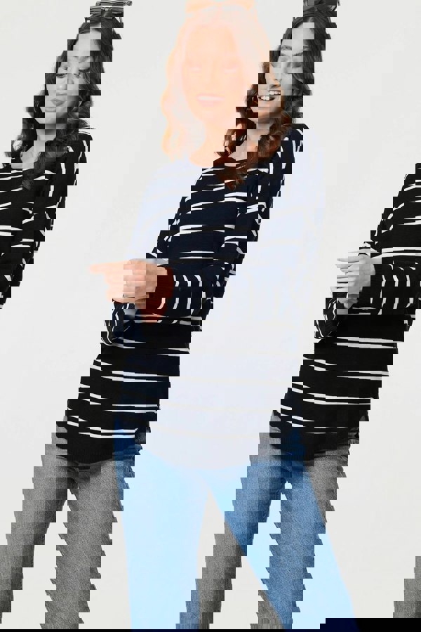 Navy | Striped Drop Shoulder Long Sleeve Top
