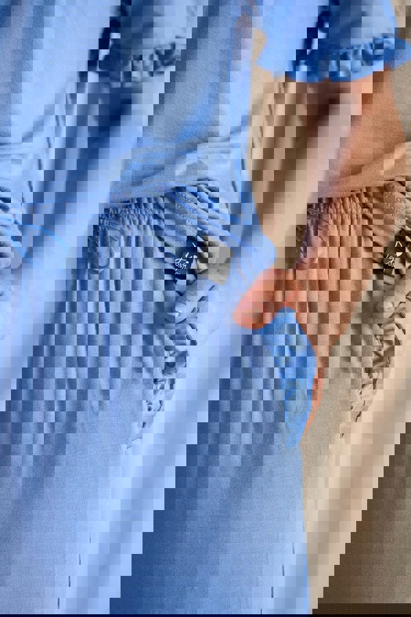 Pretty You London Women's Bamboo Frill Tee Trouser Set in Cornflower Blue