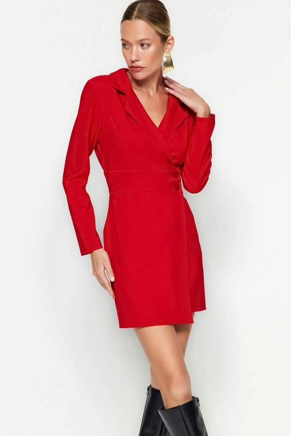 Hoxton Gal Button-Detail Woven Mini Blazer Dress