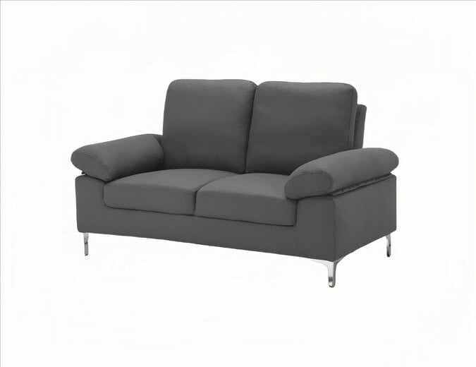 Kosy Koala Modern Two Seater Sofa Grey Fabric with Chrome Feet - Comfortable Couch with Cushion for Living Room, Bedroom or Office