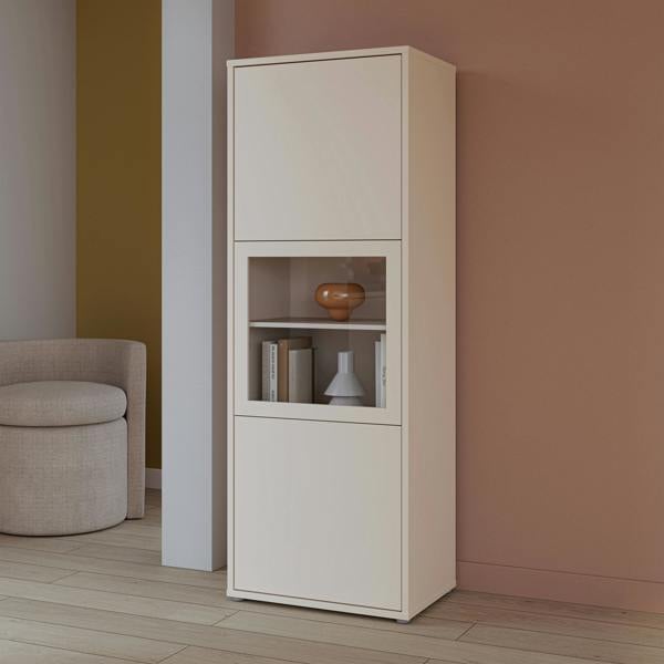 Furniture To Go Alice Springs Narrow Display Cabinet with 3 Push-to-Open Doors in Sand