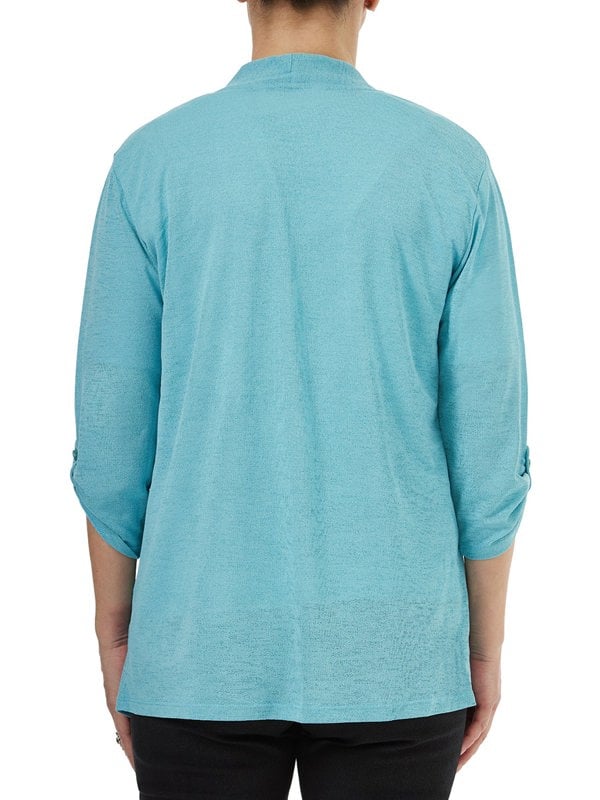 PennyPlain Roll Up Sleeve Cardigan - Turquoise