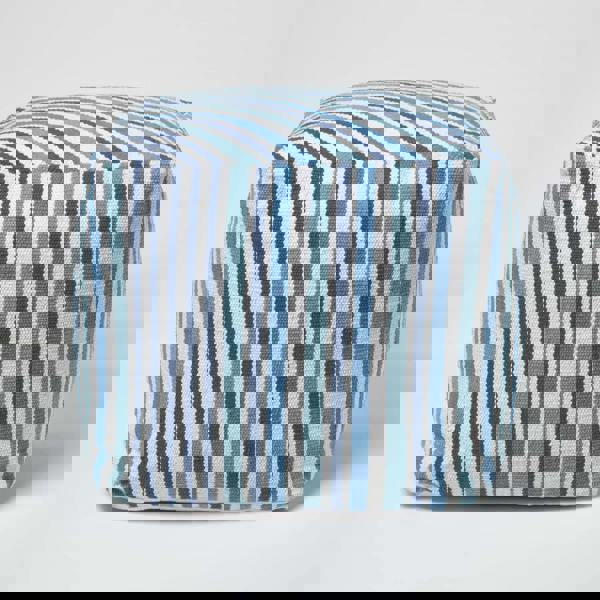 HOMESCAPES Blue and White Stripe Bean Filled Pouffe