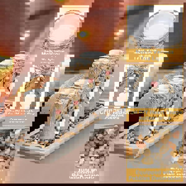 deAO Toys Wooden Tealight Candle Holder Set of 4 with Decorative Tray Multiple holder Table Centrepiece for Home Decor Valentine's Day