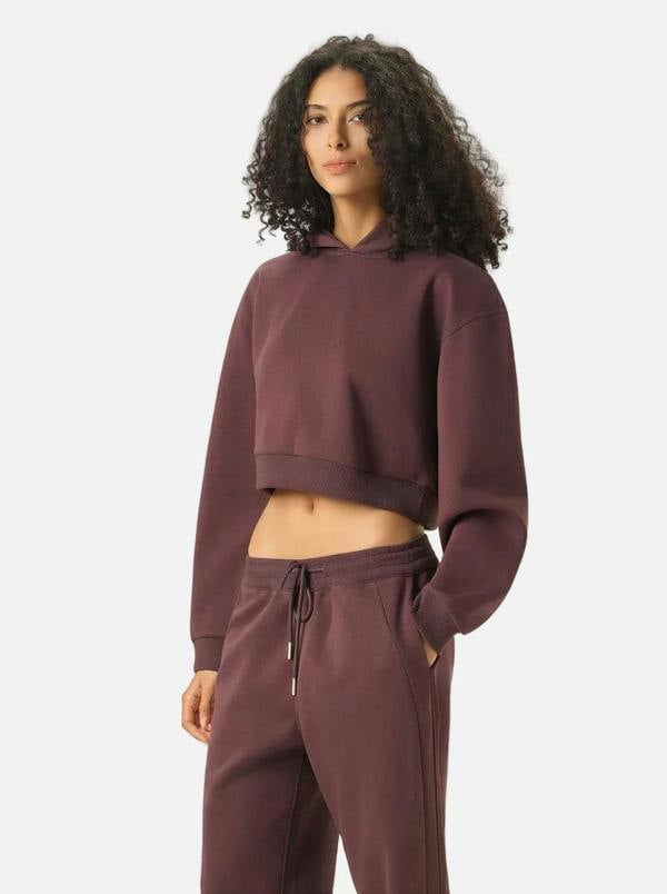 Anniou Cropped Boxy Heavyweight Hoodie - dark purple