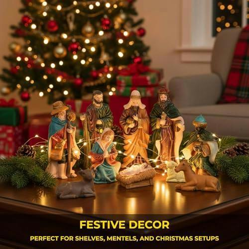Wooden Nativity Figures and Background Display Set, Indoor Christmas Décor for Shelves and Mantels image 6