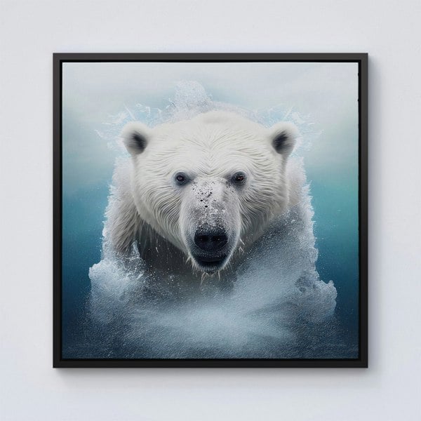 Warren Reed Polar Bear Splash Art Framed Canvas