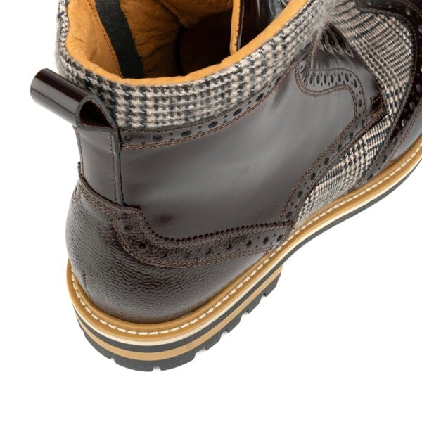 Embassy London Wanderer - Brown Check - Men's leather combat style side zipper boot in brown