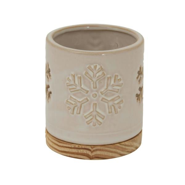 Hill Interiors Ceramic Snowflake Christmas Candle Holder - White - 