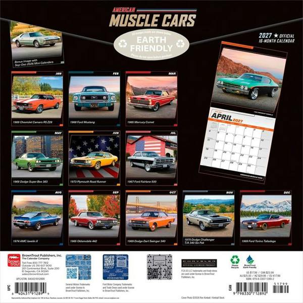 American Muscle Cars Calendar 2027, Wall Calendars, Month To View, Transport, Gift