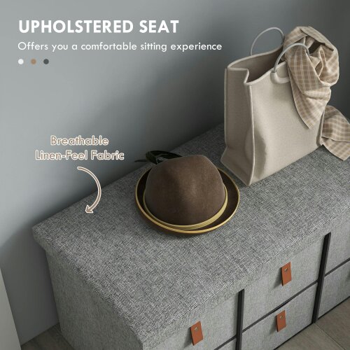 Wyld Haus Taelha Light Grey Fabric Shoe Bench With Cushioned Seat And 6 Fabric Drawers