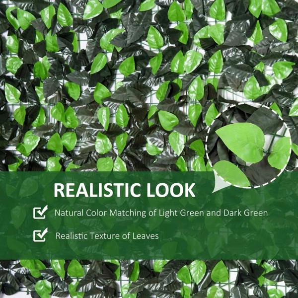 Artificial leaf hedge panel close-up of glossy green leaf clusters in dark and light tones