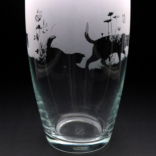 Glyptic Glass Art Cat Glass Botanica Vase - Hand Etched/Engraved Gift