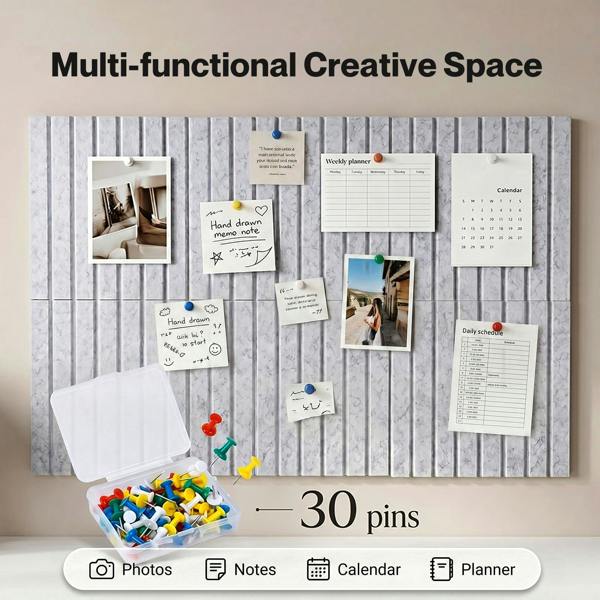 Levede Felt Notice Board 6 Pack Wall Tiles Pin Board Self Adhesive Grey 30x30cm