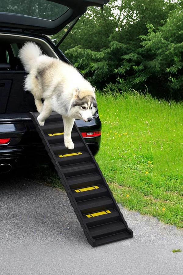 Folding Portable Dog Pet Staircase with Black Non-Slip Ramp