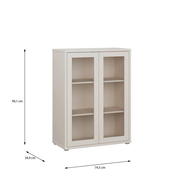 Furniture To Go Alice Springs Low Glass Fronted Cabinet with 2 Push-to-Open Doors in Sand
