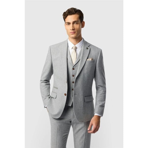 Antique Rogue Slim Fit Baxter Pale Grey Herringbone Jacket