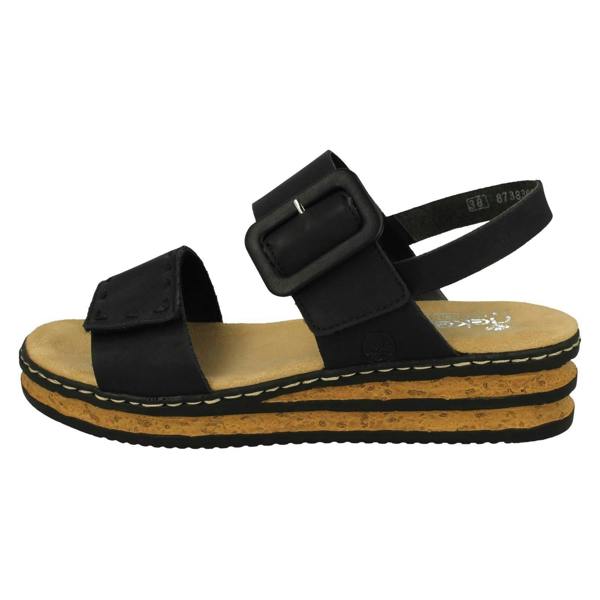 Rieker Ladies Rieker Buckle Detailed Adjustable Wedge Heeled Sandals 62950