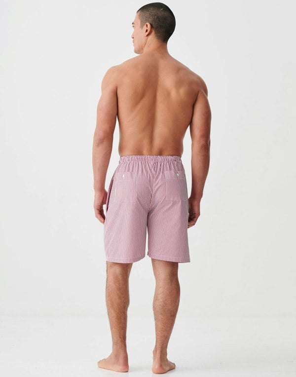 British Boxers Men's Crisp Cotton Sleep Shorts – St James Red Pinstripe