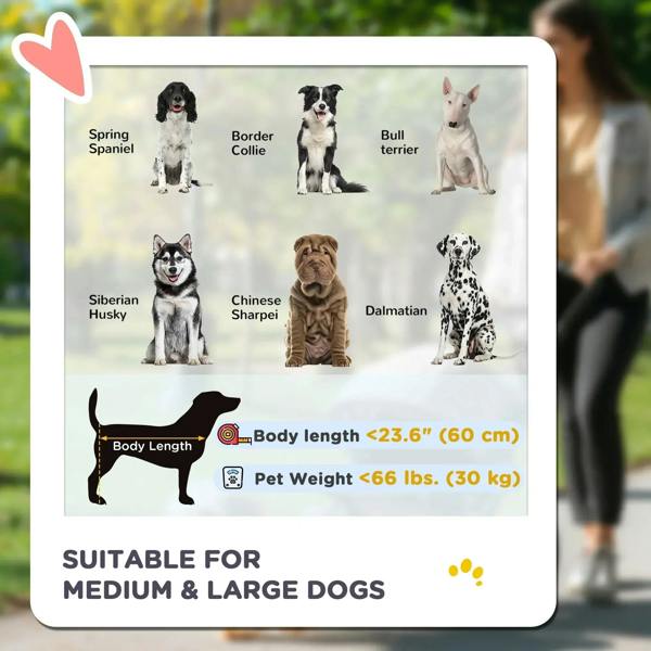Red and black foldable pet stroller with mesh sides for medium to large dogs.